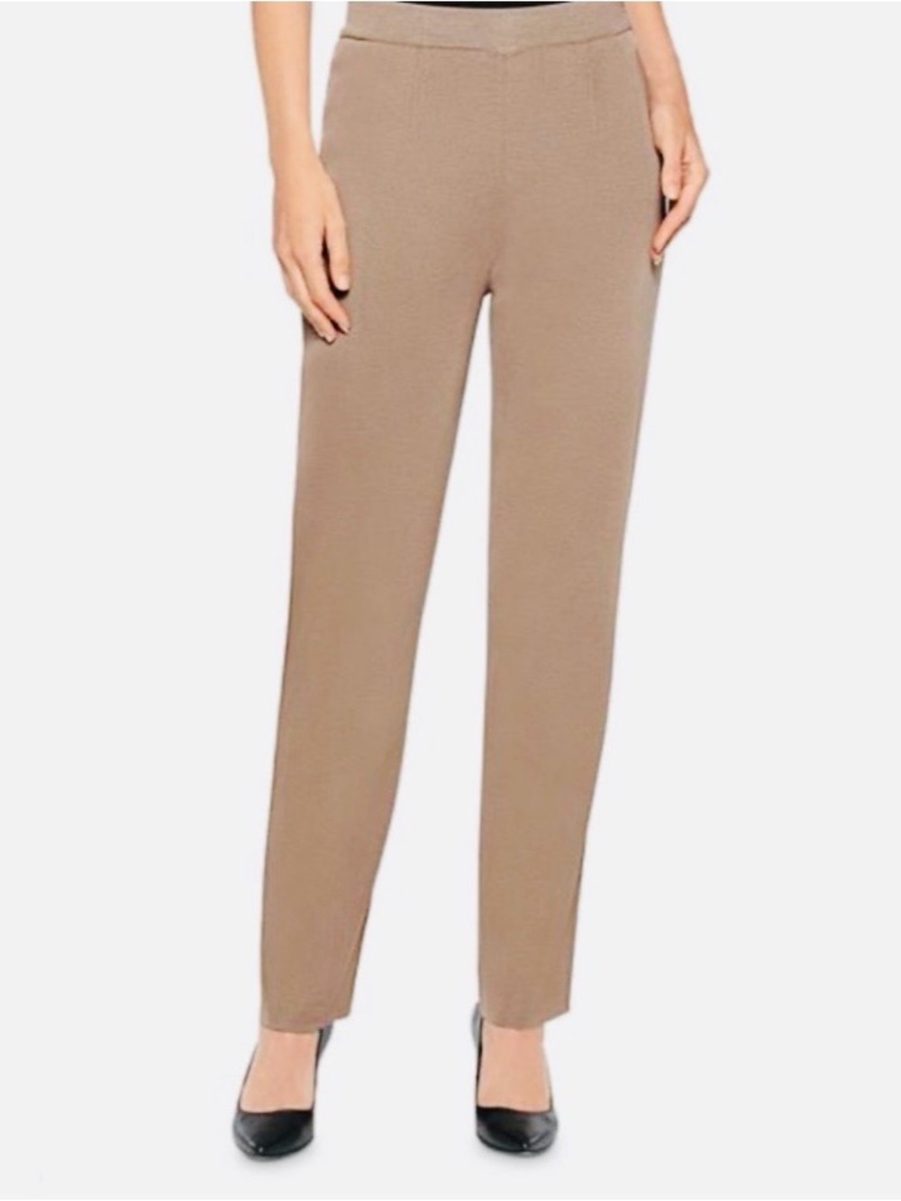Misook Tan Straight-Leg Knit Pants size Medium